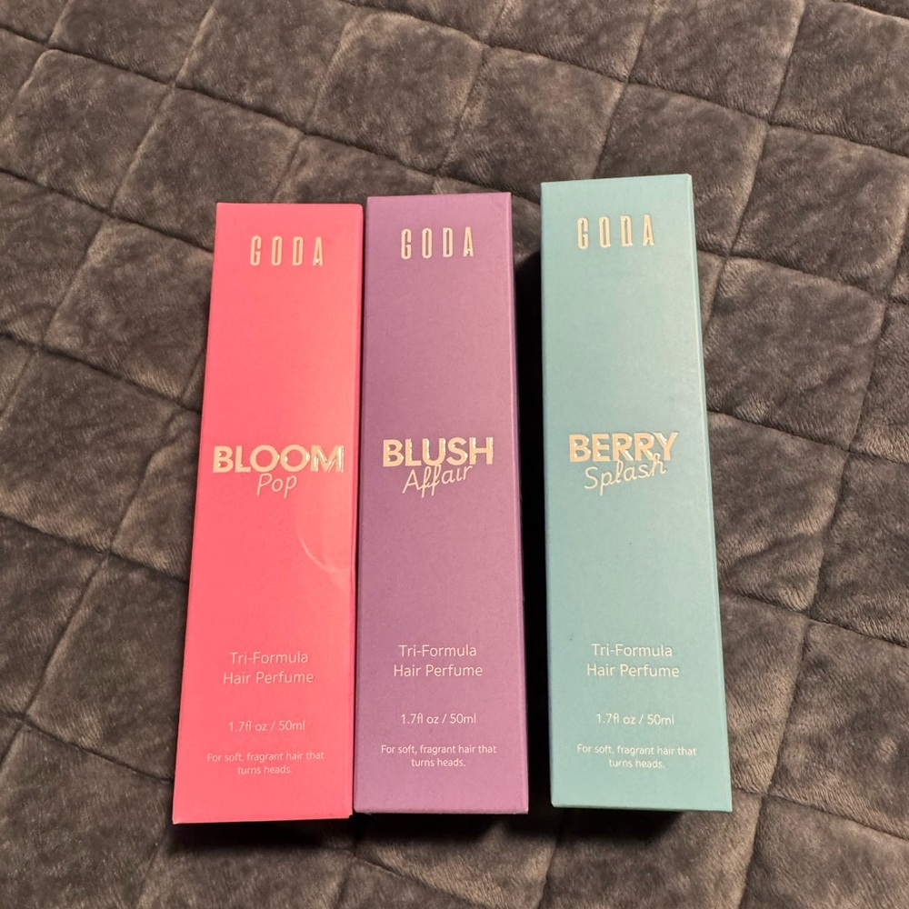 GODA Bloom Pop, Blush Affair, Berry Splash Hair Perfumes